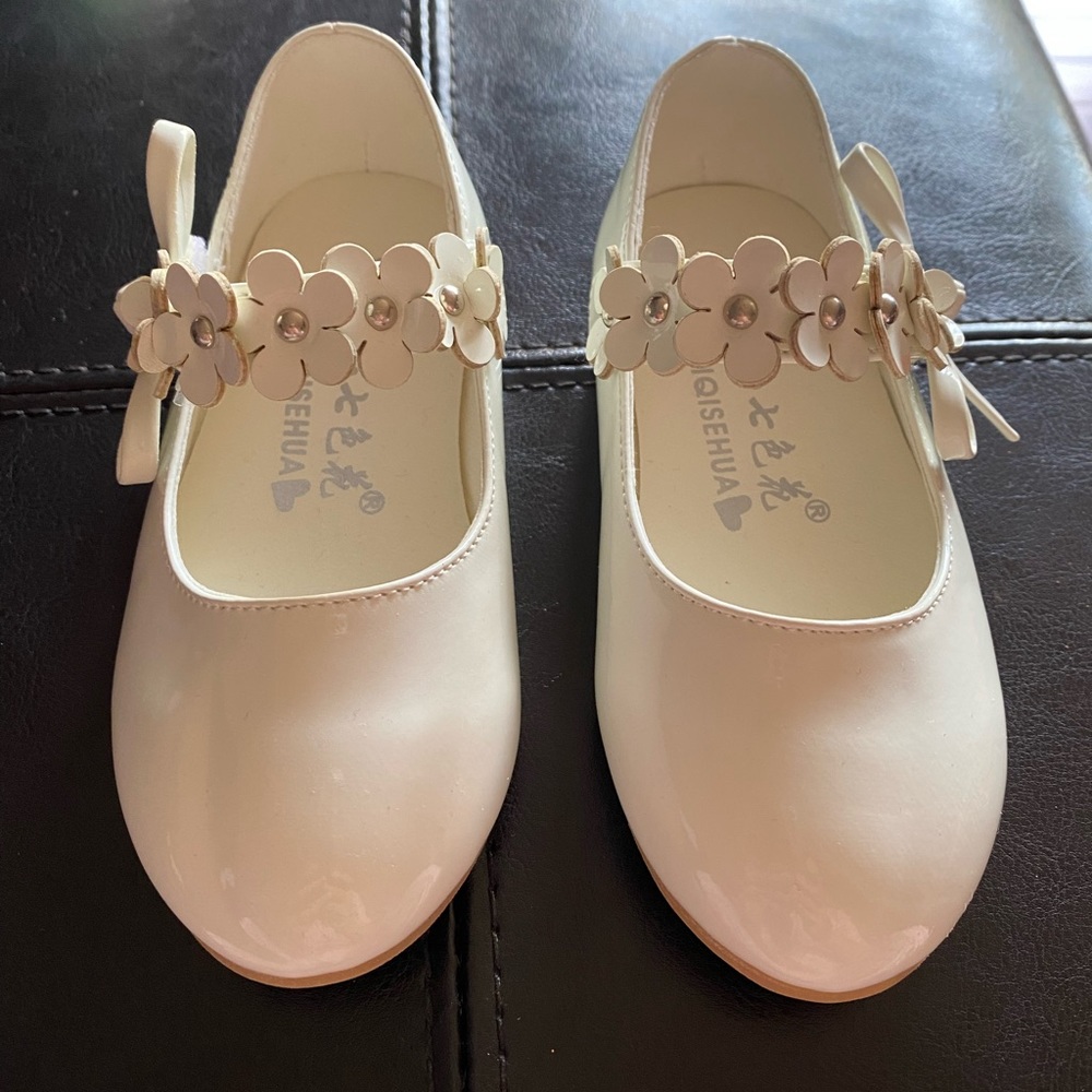White patent leather dress shoes